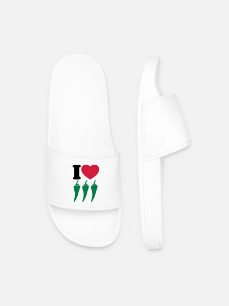 I love chilli - Men’s Pool Sliders - white