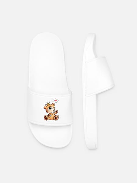 Love Bear - Teddy - Funny - Comic - Cute - Men’s Pool Sliders - white