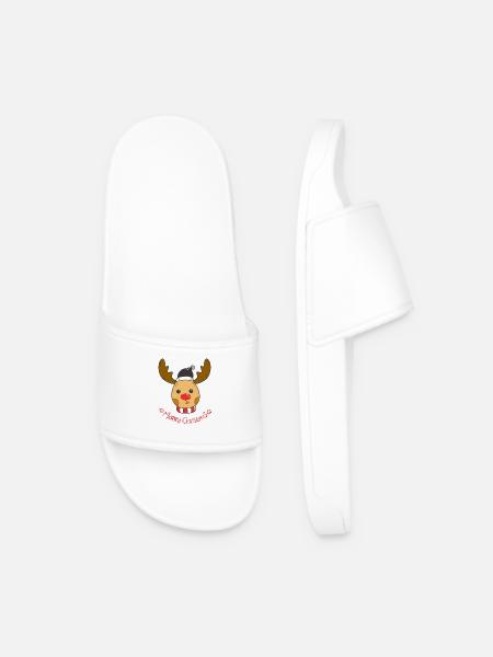 Cute Rudolph Reindeer Christmas Design - Men’s Pool Sliders - white