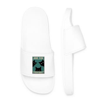 black fat cat fat are you pooping - Men’s Pool Sliders - white - Front