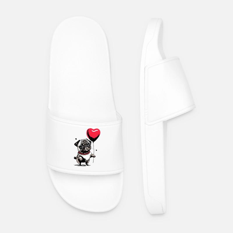 Mops mit Herz Luftballon - Heartful Creatures - Männer Badelatschen - Weiß