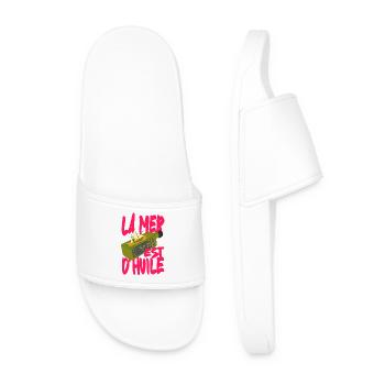 Calm sea, Mediterranean pop art, French saying - Men’s Pool Sliders - white - Front