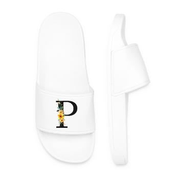 P Monogram, Floral, Customizable - Men’s Pool Sliders - white - Front