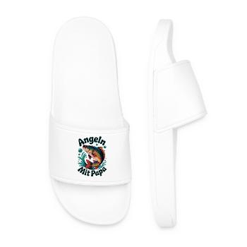 Fishing with Dad fish illustration with saying - Men’s Pool Sliders - white - Front