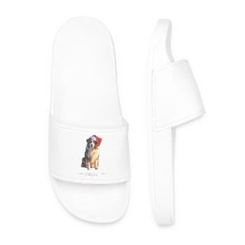 Border Collie Christmas dog in Santa hat - Men’s Pool Sliders - white - Front