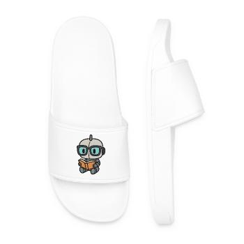 Geek robot with glasses and book - Men’s Pool Sliders - white - Front