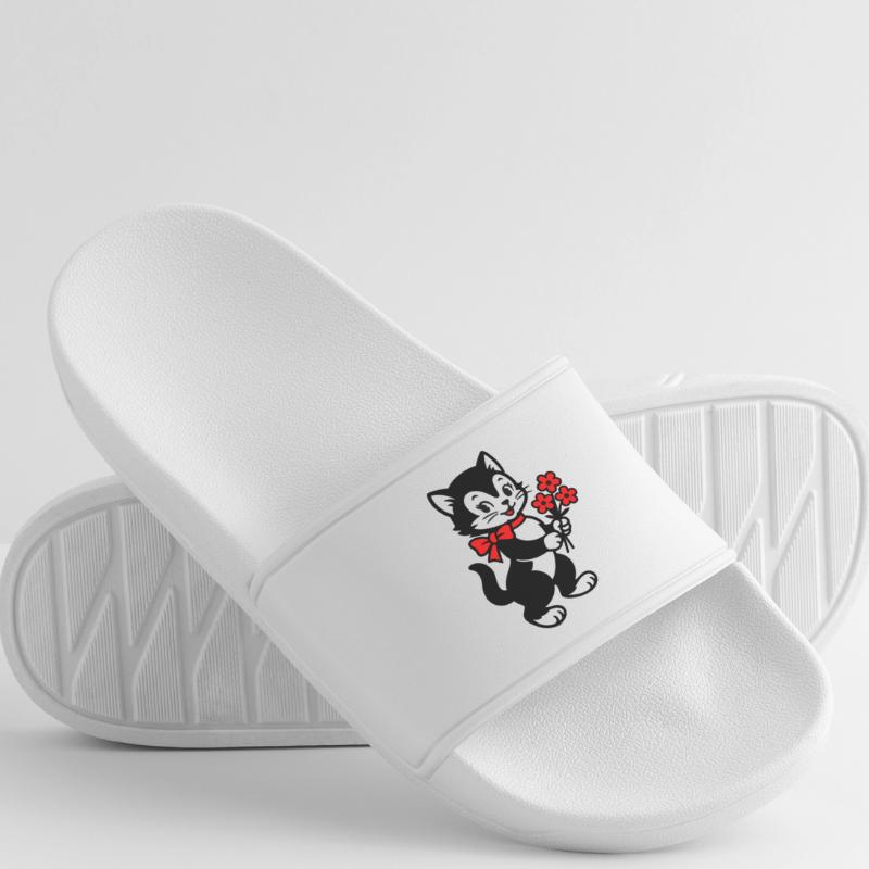 Chat noir avec ruban rouge Claquettes Homme