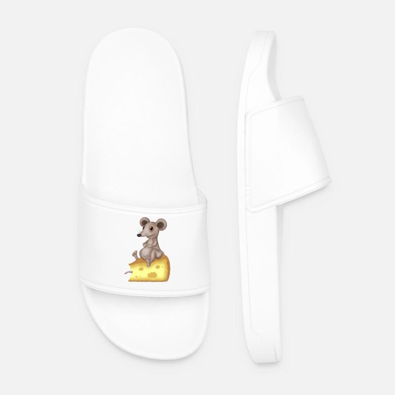 Cute mouse on cheese - Men’s Pool Sliders - white