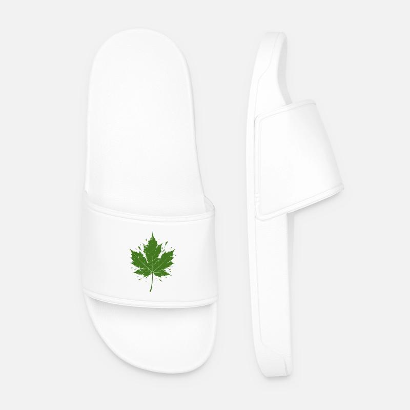 Green Maple Leaf with Splashes - Men’s Pool Sliders - white