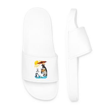 Holiday with a penguin on the beach and cocktail - Men’s Pool Sliders - white - Front