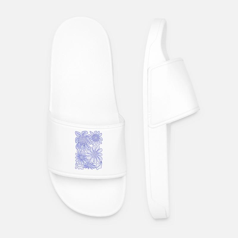 Floral Linework Bloom - Men’s Pool Sliders - white