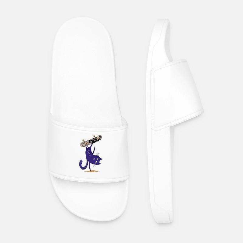 Lila Katze auf Skateboard - Männer Badelatschen - Weiß