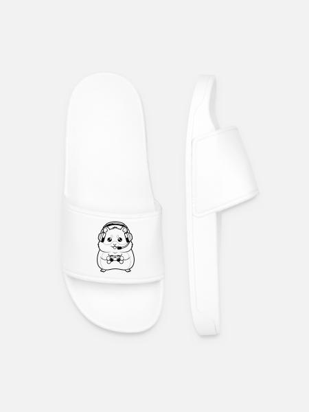 Hamster Gamer Headset Outline - Men’s Pool Sliders - white