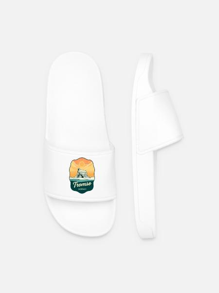 Tromso Arctic Cathedral Retro Travel Badge - Men’s Pool Sliders - white
