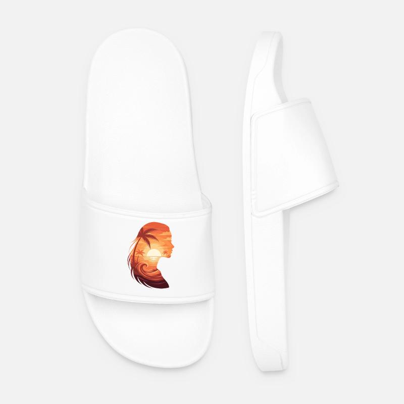 Sunset silhouette profile - Men’s Pool Sliders - white