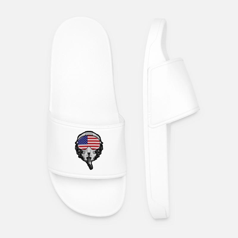 US Pilot Helmet with American Flag - Men’s Pool Sliders - white