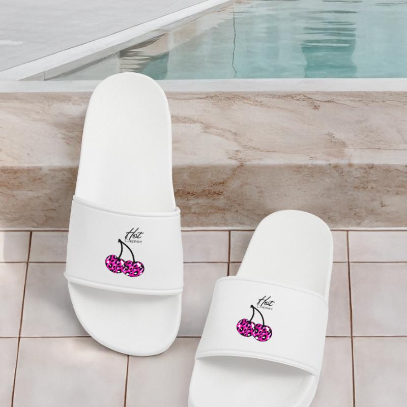Pink leopard pattern cherry Men’s Pool Sliders
