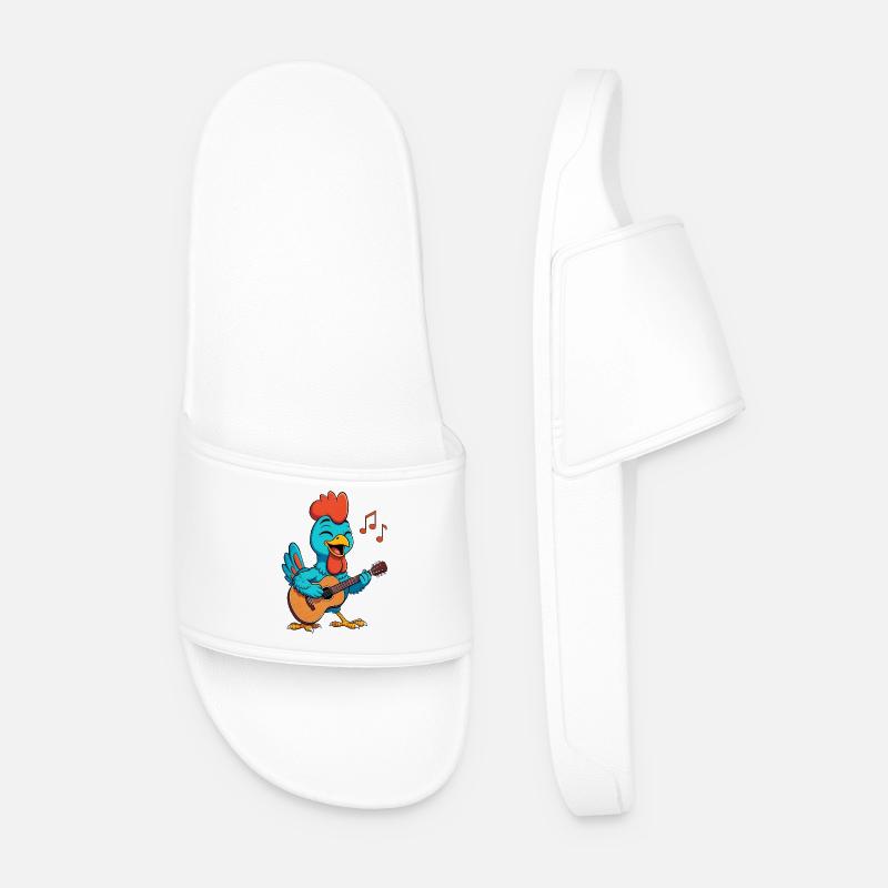 Chicken Playing Guitar - Men’s Pool Sliders - white