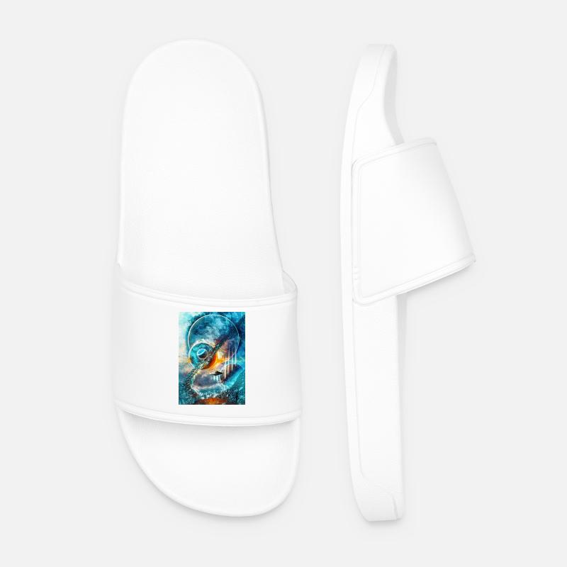 Blue Space Ring with Fire - Men’s Pool Sliders - white