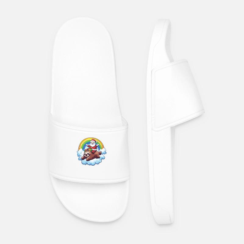 Sloth Santa Claus Rainbow - Men’s Pool Sliders - white