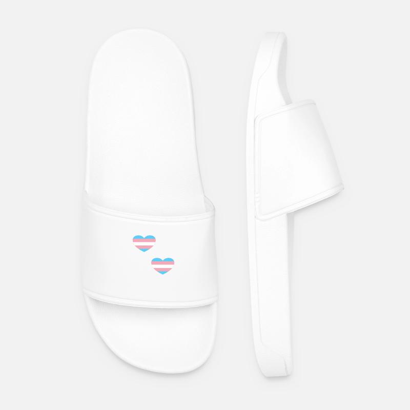 Trans Flag Hearts - Men’s Pool Sliders - white