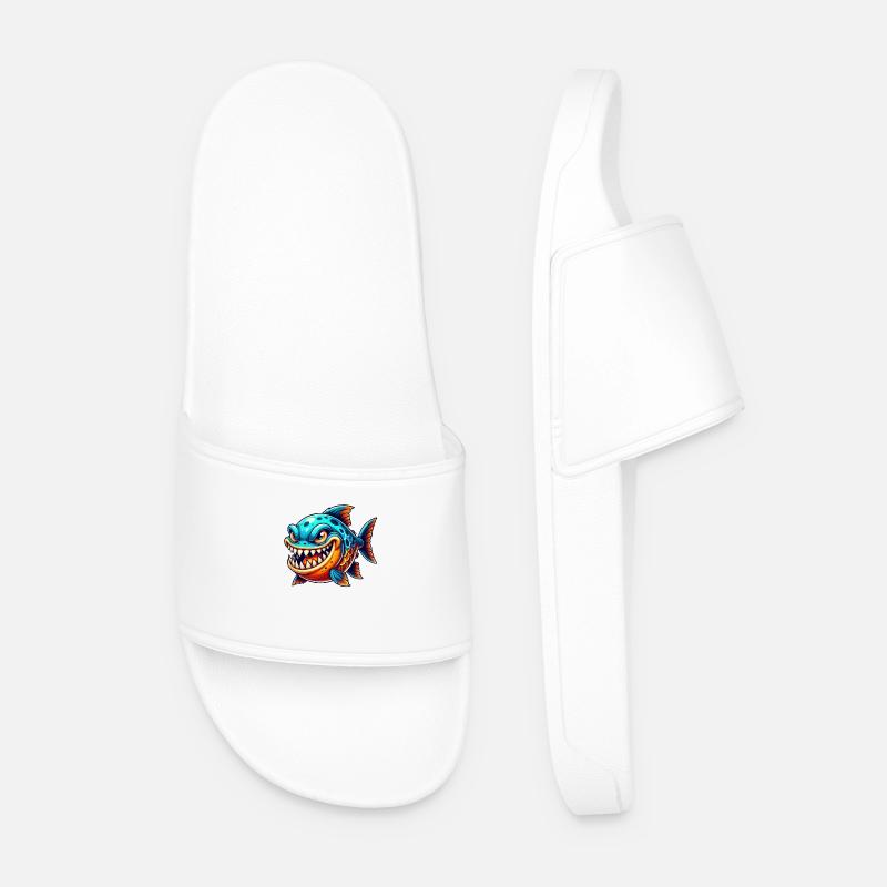 Piranha Comic Fish - Men’s Pool Sliders - white