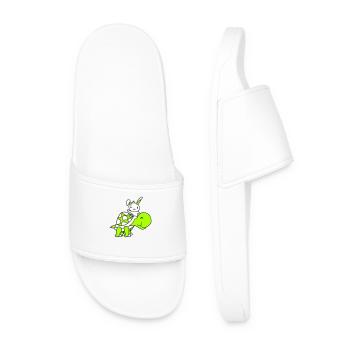 Bunny Big Giant Turtle Riding Waving Cute - Men’s Pool Sliders - white - Front