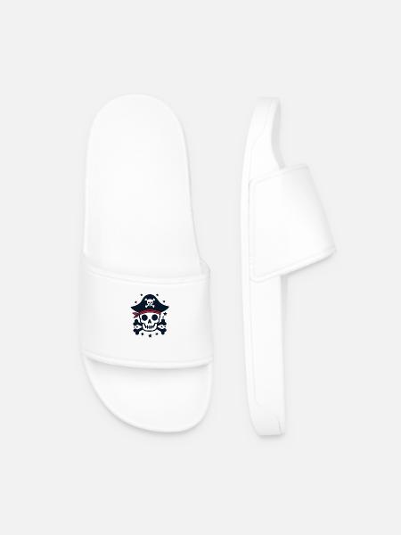Pirate Skull and Crossbones - Men’s Pool Sliders - white