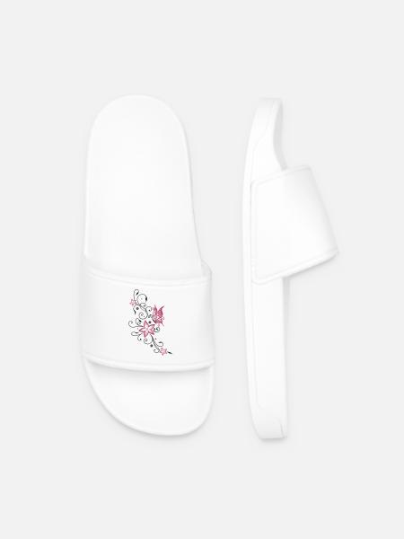 Blumen mit floralem Ornament und Schmetterling - Männer Badelatschen - Weiß