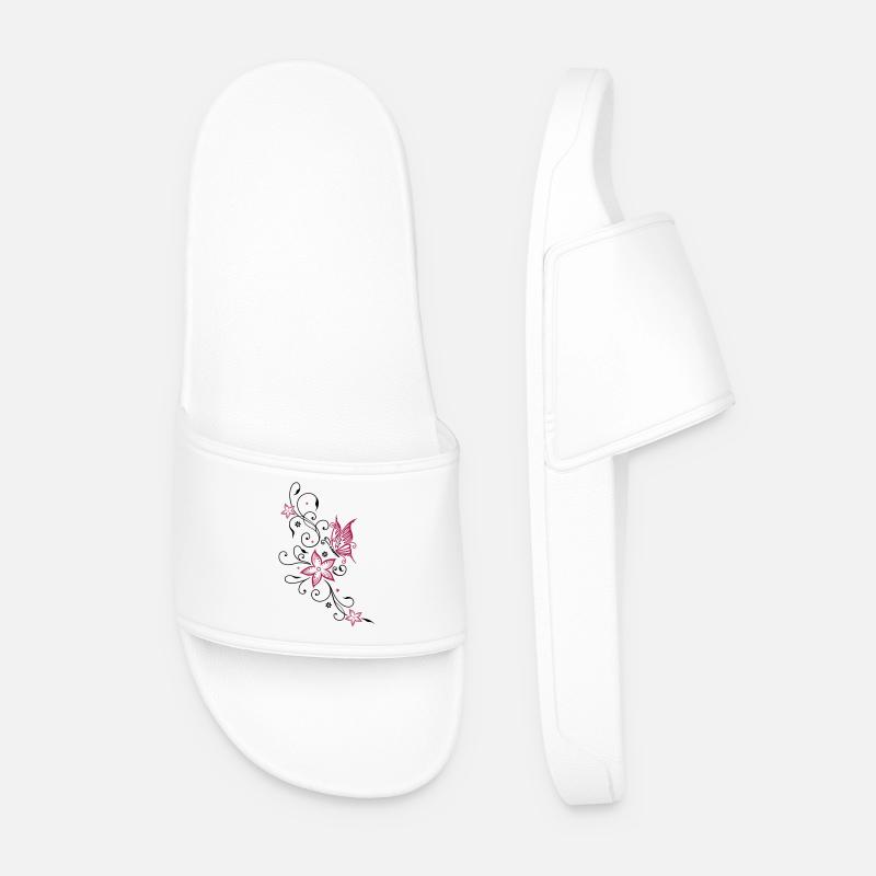 Blumen mit floralem Ornament und Schmetterling - Männer Badelatschen - Weiß