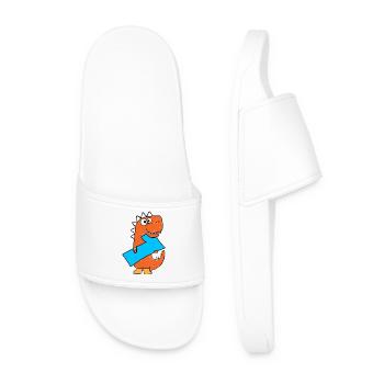 Dino 1st Birthday Gift Dinosaur - Men’s Pool Sliders - white - Front
