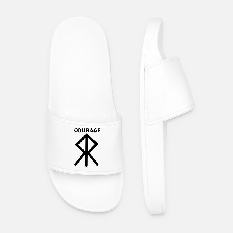 Courage Viking rune with text COURAGE - Men’s Pool Sliders - white