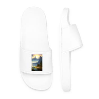 Landschaft mit See, Boot und Berge - Männer Badelatschen - Weiß - Vorne