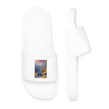 Paysage avec lac, bateau et montagnes - Claquettes Homme - blanc - Devant