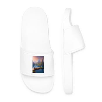 Paysage avec lac, bateau et montagnes - Claquettes Homme - blanc - Devant