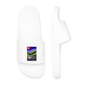 Landscape with lake, boat and mountains - Men’s Pool Sliders - white - Front