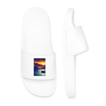 Paysage avec lac, bateau et montagnes - Claquettes Homme - blanc - Devant