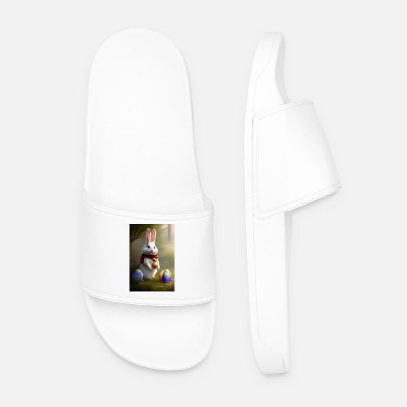 Easter Bunny with Easter Eggs - Men’s Pool Sliders - white