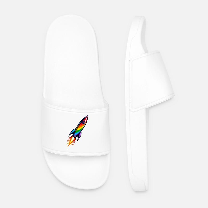 Rainbow Rocket | Rocket launch - Men’s Pool Sliders - white