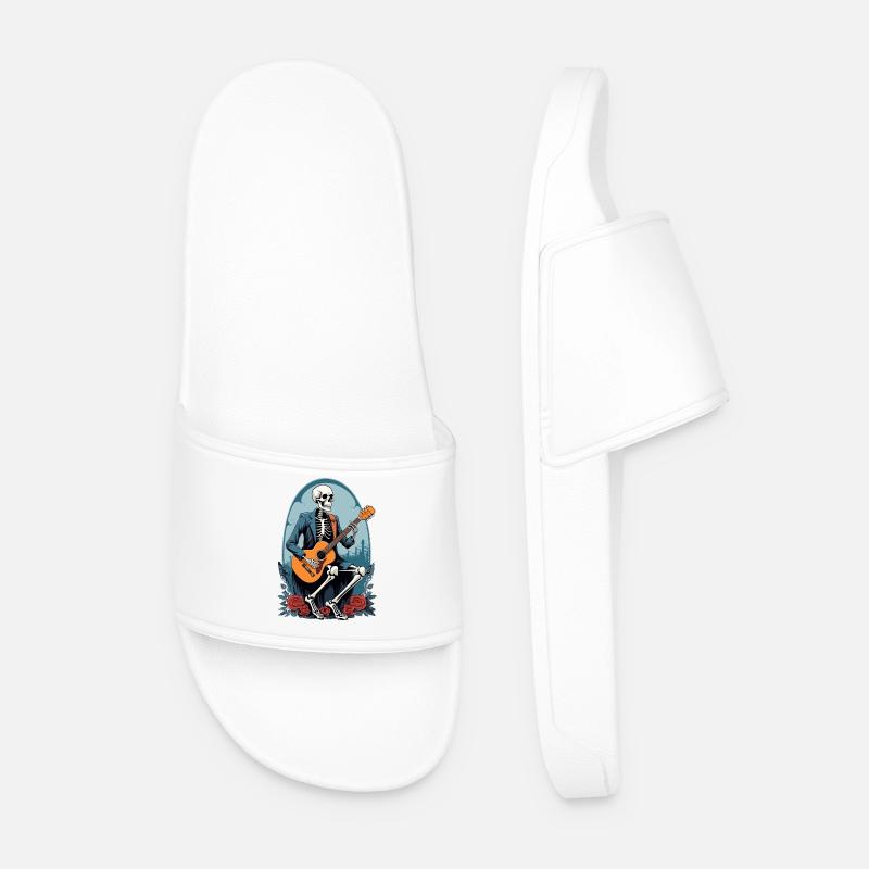 Skeleton Playing Guitar - Men’s Pool Sliders - white