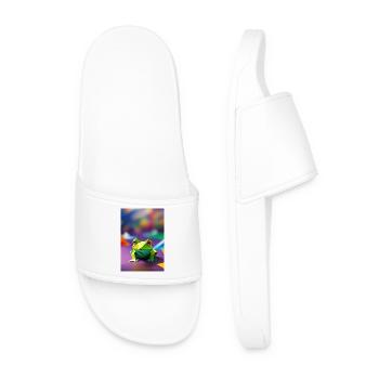 Green Origami Frog - Men’s Pool Sliders - white - Front