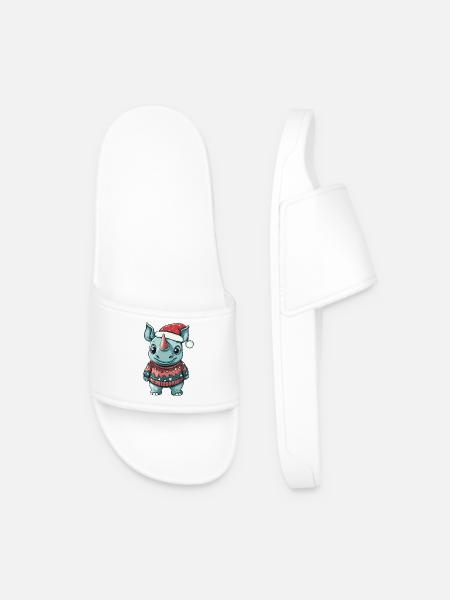 Rhino Christmas Comic - Men’s Pool Sliders - white