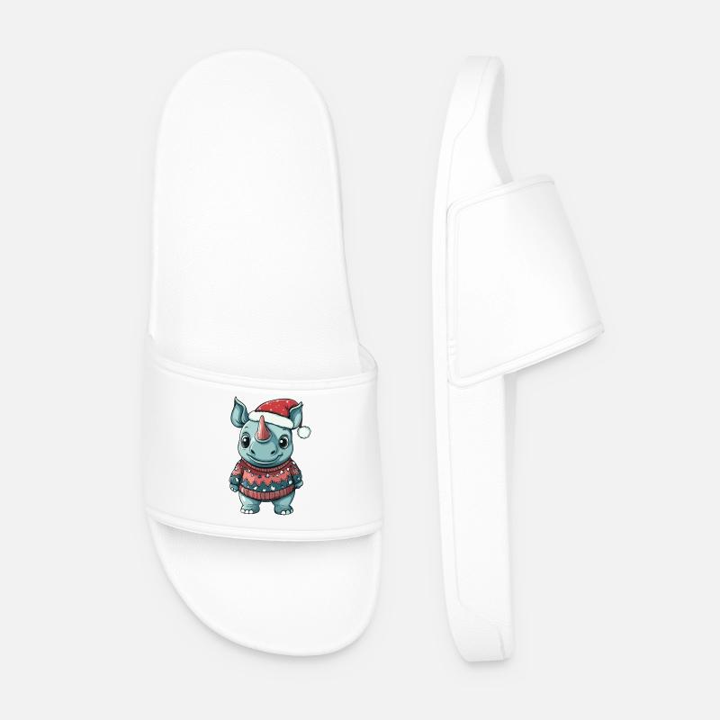 Rhino Christmas Comic - Men’s Pool Sliders - white