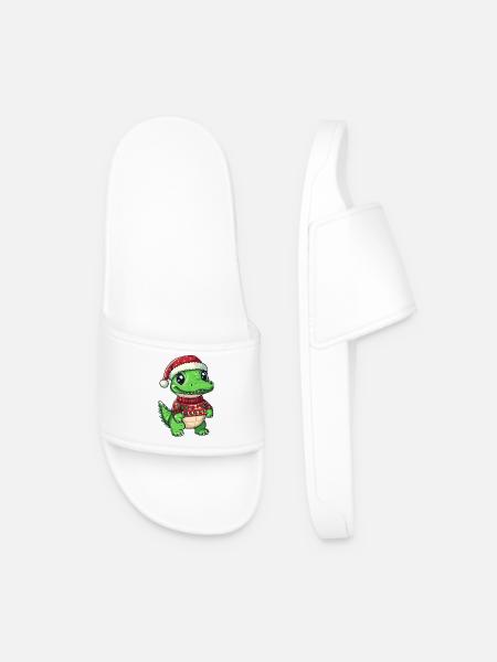 Alligator Christmas Comic - Men’s Pool Sliders - white