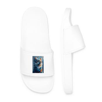 Funny Wolf Illustration Poster - Men’s Pool Sliders - white - Front