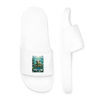 Underwater turtle dives with daisies - Men’s Pool Sliders - white - Front