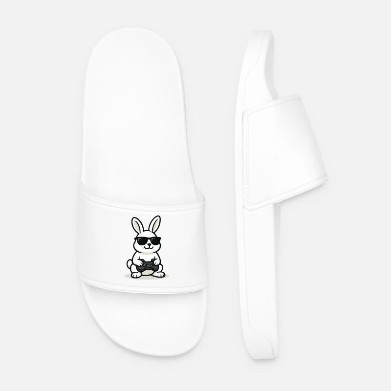 Cool Gaming Bunny - Men’s Pool Sliders - white