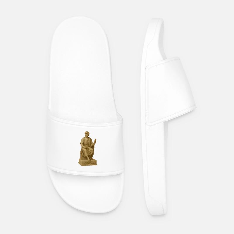 Ancient Philosopher Statue with Smartphone - Men’s Pool Sliders - white