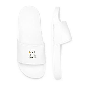 Playful Halloween Ghost Motif with Beer Glass - Men’s Pool Sliders - white - Front