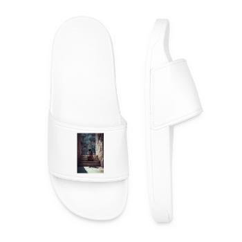 Astronaut Playing Cello on Ancient Stairs - Men’s Pool Sliders - white - Front